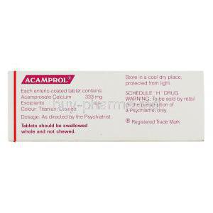 Acamprol, Generic  Campral, Acamprosate 333 mg box composition