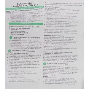 Generic Bumex, Burinex, Bumetanide 1 mg information sheet 1