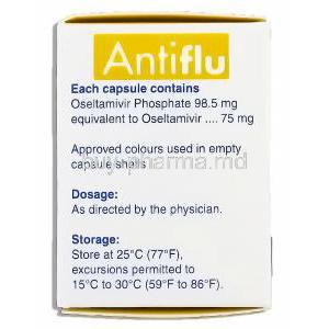 Antiflu, Generic Tamiflu, Oseltamivir 75 mg box information