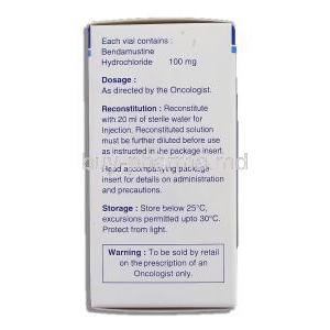 Bendit, Generic Treanda, Bendamustin 100 mg Injection box information