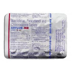 Arflur MR, Aceclofenac/ Paracetamol/ Chlorzoxazone  packaging