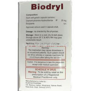 Biodry, Generic Benadryl, Diphenhydramine  25 mg Elnova Pharma