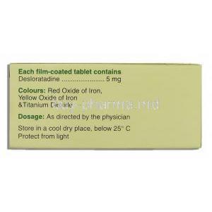 D-Loratin, Generic  Clarinex, Desloratadine 5 mg  box compostion