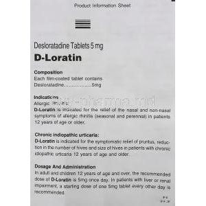 D-Loratin, Generic  Clarinex, Desloratadine 5 mg information sheet 1