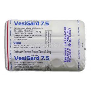 Vesigard, Generic Enablex, Darifenacin 7.5 mg packaging