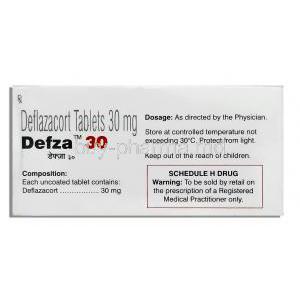 Defza, Generic Calcort, Deflazacort 30 mg box information