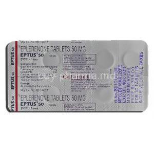 Eptus, Generic Inspra,  Eplerenone 50 mg packaging