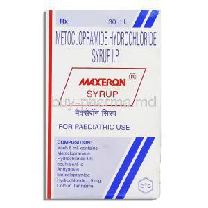 Maxeron, Generic Reglan, Metoclopramide Syrup box
