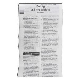 Zomig, Zolmitriptan 2.5 mg information sheet 1