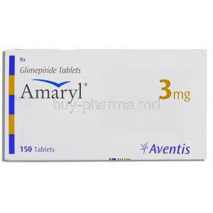 Glimy-3, Generic AMARYL, Glimepiride 3mg Box