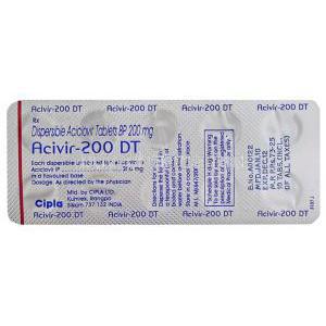 Acivir DT, Generic Zovirax, 200 Mg Tablet (Cipla) Packaging Info