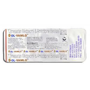 Ol-Vamlo, Generic Benicar/ Norvasc Olmesartan 20 mg/ Amlodipine 5 mg packaging