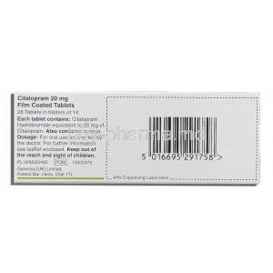 Citalopram 20 mg box information