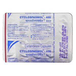 Cyclospasmol, Cyclandelate  400 mg packaging