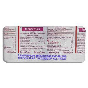 Febrex Plus, Chlorpheniramine Maleate/ Paracetamol/ Phenylephrine Hcl2 mg/ 500 mg/ 25 mg Tablet information