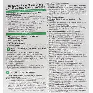 Quinapril 20 mg information sheet 1