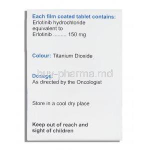 Erlocip , Generic Tarceva, Erlotinib 150 mg  box composition