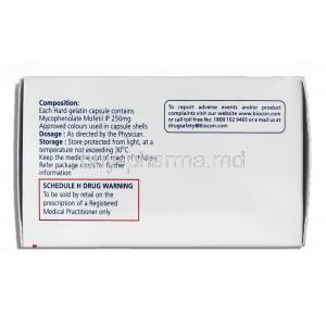 Renodapt, Generic Cellcept, Mycophenolate Mofetil 250 mg box composition