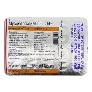Renodapt, Generic Cellcept, Mycophenolate Mofetil 750 mg packaging