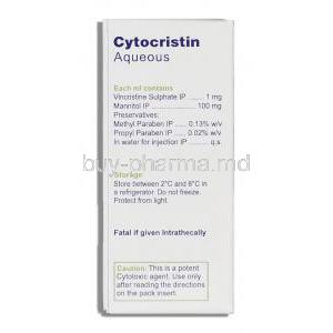 Cytocristin, Generic Oncovin, Vincristine 1 mg/ 1 ml Injection box composition