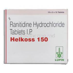 Helkoss, Generic  Zantac, Ranitidine 150 mg box