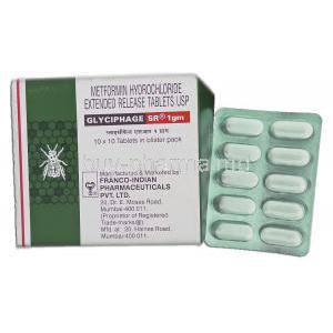 Glyciphage SR, Generic Glucophage,  Metformin Hcl 1000 Mg Tablet (Franco-Indian)