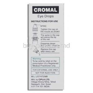 Cromal , Generic  Intal Eye Drop, Sodium Cromoglycate/Benzalkonium box instructions