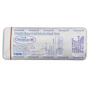 Olmecip-H, Generic Benicar Hct,  Olmesartan/ Hydrochlorothiazide 20 Mg/ 12.5 Mg Tablet (Cipla)