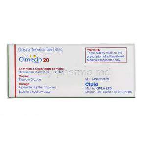 Olmecip, Generic Benicar,  Olmesartan Medoxomil 20 Mg Tablet (Cipla)