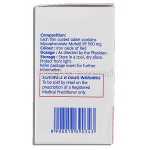 Renodapt, Generic Cellcept, Mycophenolate Mofetil 500 mg box composition