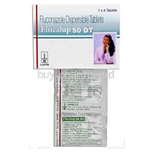 Flucalup, Generic Diflucan,  Fluconazole 50 Mg Dispersible Tablet (Lupin) Box