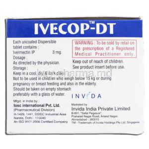 Ivecop-DT, Generic Stromectol, Ivermectin Dispersible 3mg, Box Description