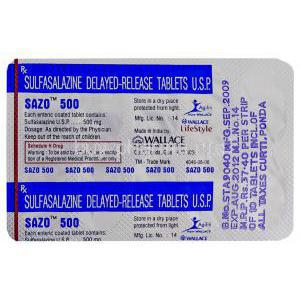 Sazo 500, Generic Azulfidine, Sulfasalazine 500 mg Wallace blister packaging information