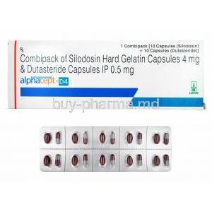 Alphacept-D Combipack, Silodosin 4mg and  Dutasteride box and capsules