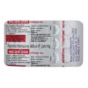 HCQS, Hydroxychloroquine tablet back