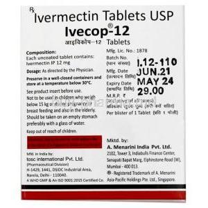 Ivecop-12, Ivermectin 12mg, Menarini, Tablet, Box information