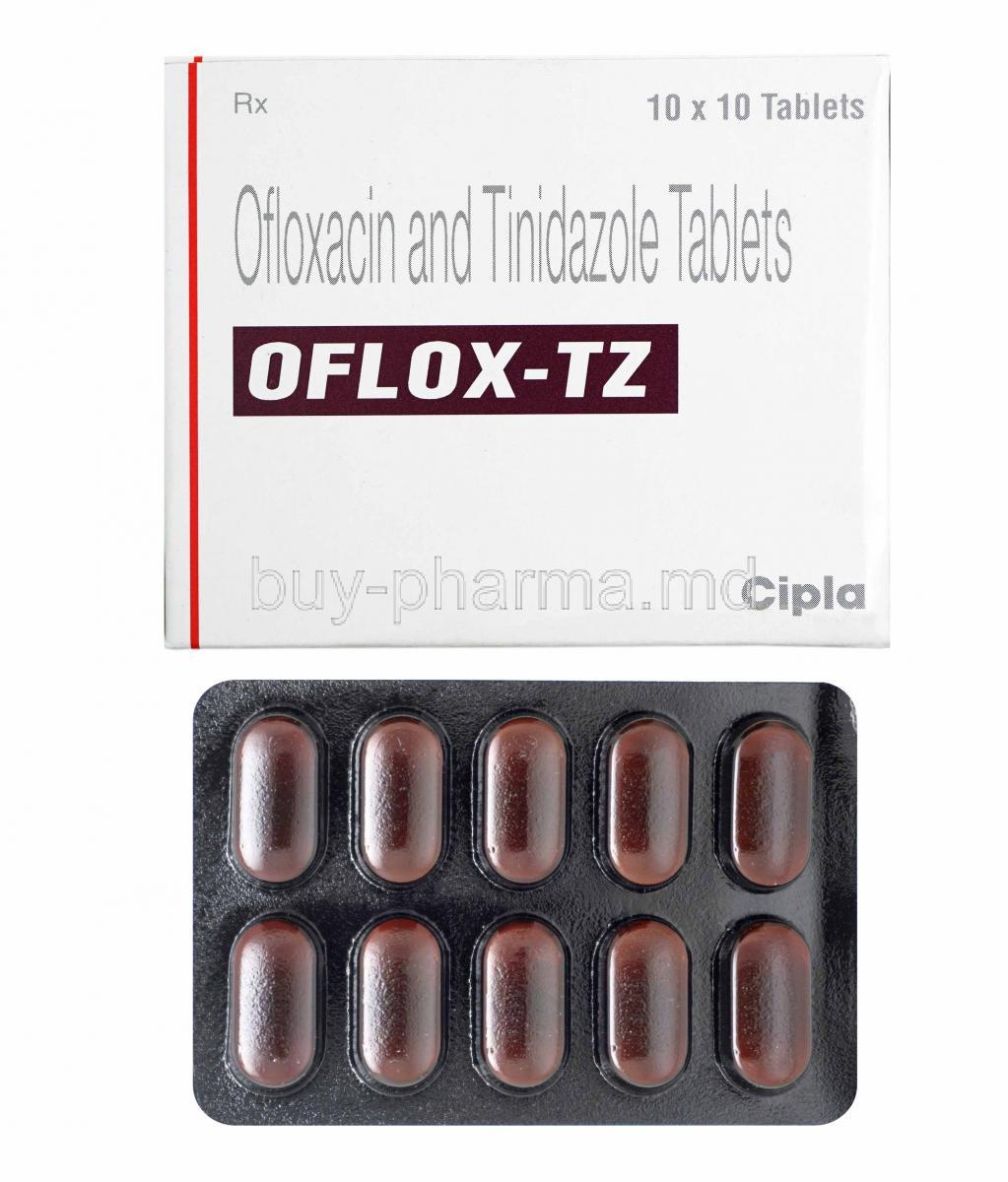 Oflox-TZ, Ofloxacin and Tinidazole box and tablets