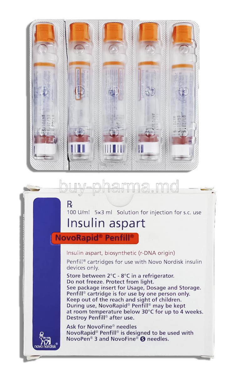 NovoRapid, 100 IU/1ml, 3ml x 5, Pen-filled Injection