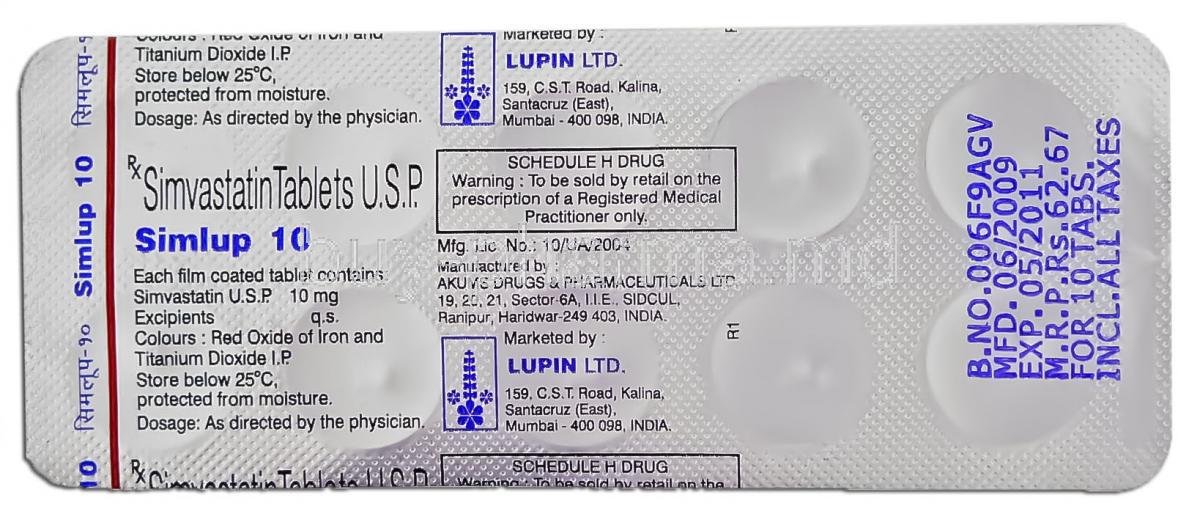 Generic  Zocor, Zimstat, Simvastatin 80mg 30 tablets, Alphapharm, Box front presentation with blister pack front view