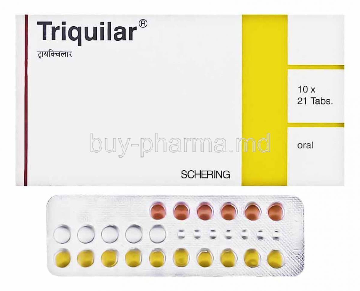 Triquilar, Levonorgestrel and Ethinyl Estradiol box and tablets
