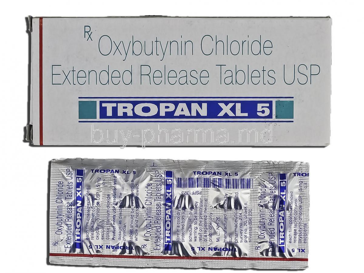 Tropan XL 5, Generic Ditropan XL, Oxybutynin Chloride XL, 5 mg, Tablet