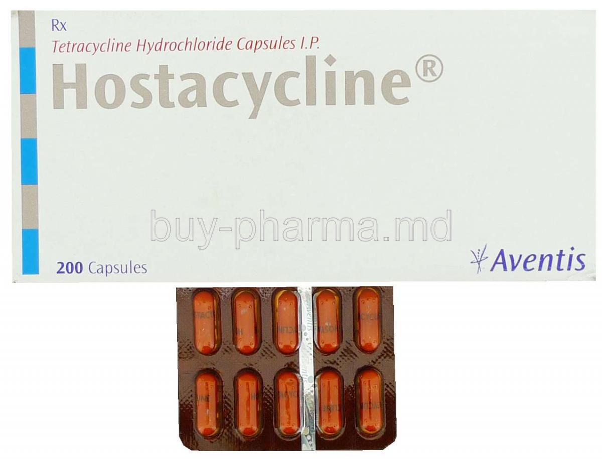 Generic Achromycin, Hostacycline, Tetracycline 250 mg capsule and box