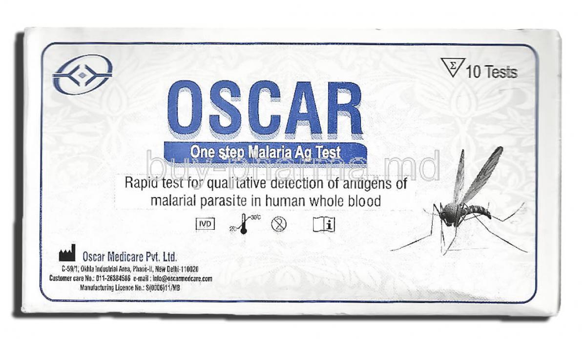 Malaria Test Kit, manufacturer Oscar, box