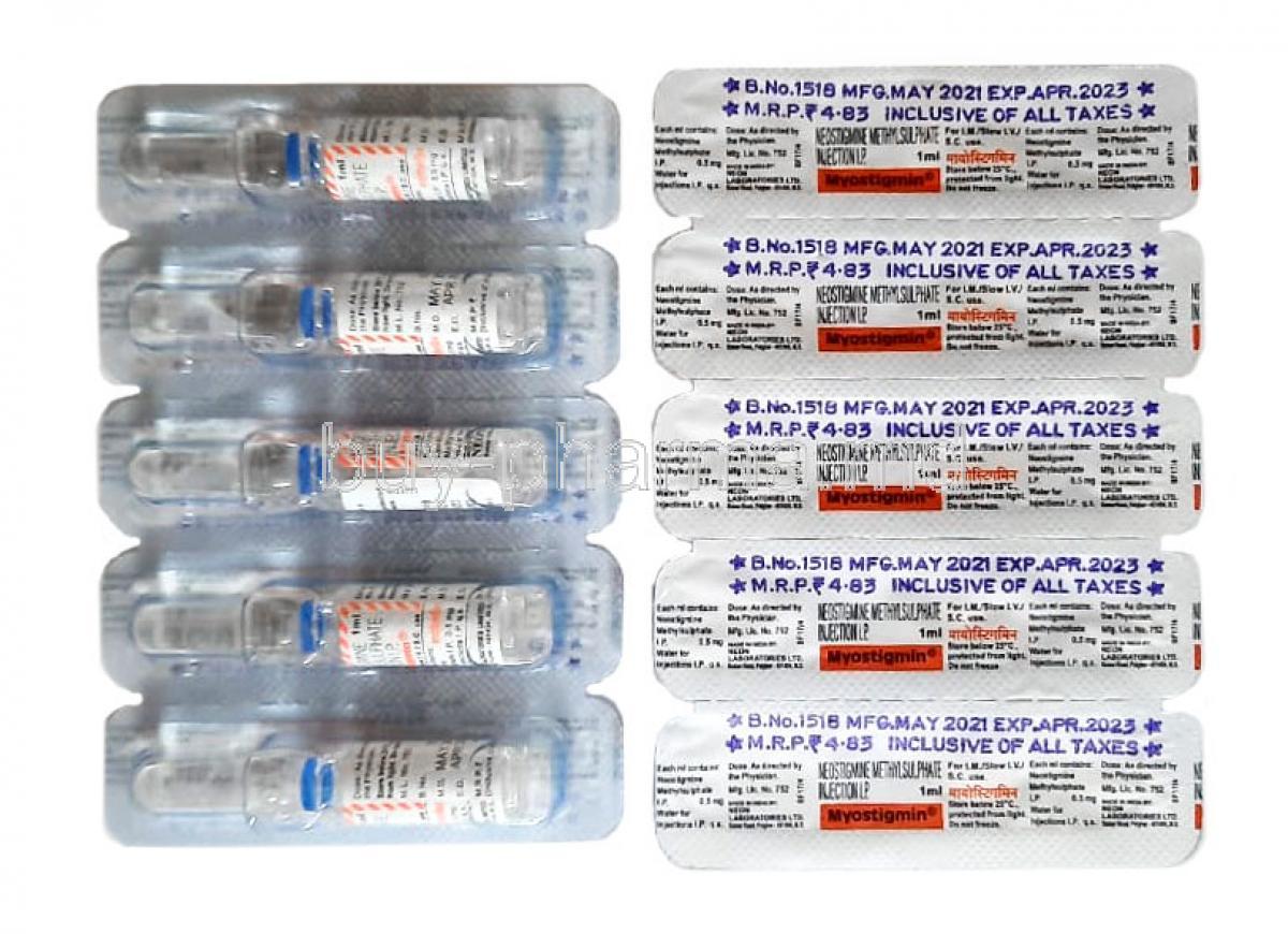 Myostigmin, Neostigmine, 0.5 mg per ml ampule  5 X 1ml, packaging information
