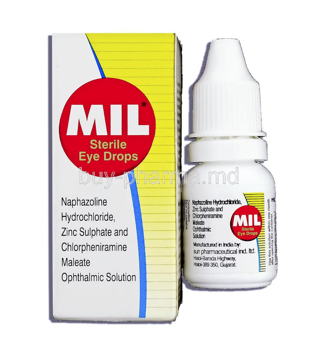 MIL, Sodium Chloride/  Zinc Sulphate/  Naphazoline Hydrochloride/  Boric Acid/ Andre/  Chlorpheniramine Maleate 10 Ml Eye Drop (Intas)