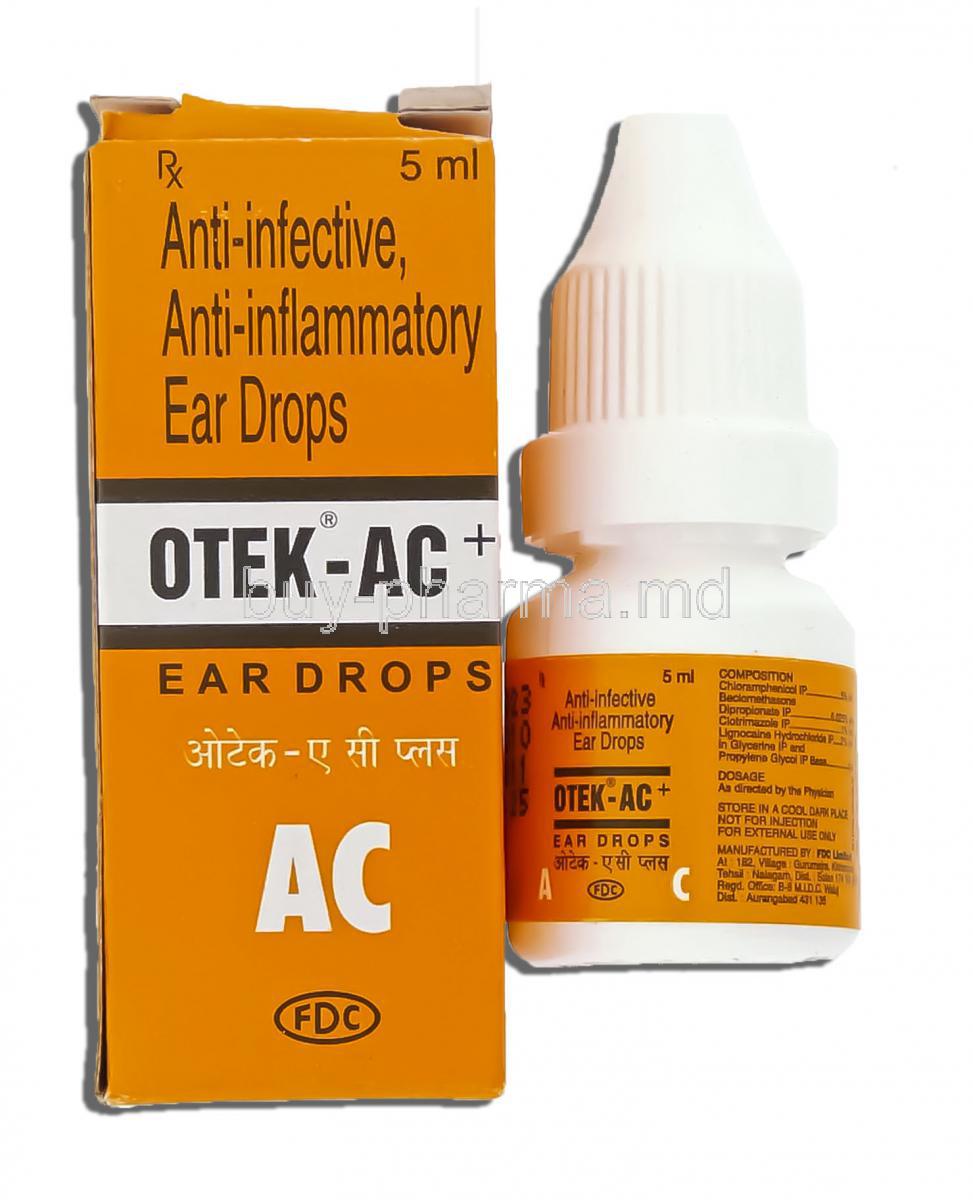 Otek-AC	Chloramphenicol 5% Clotrimazole 1% Lignocaine HCl 2% Ear Drops (FDC)