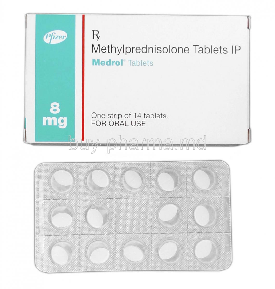 Medrol, Branded Medrol, Methylprednisolone 8mg, Box and Strip