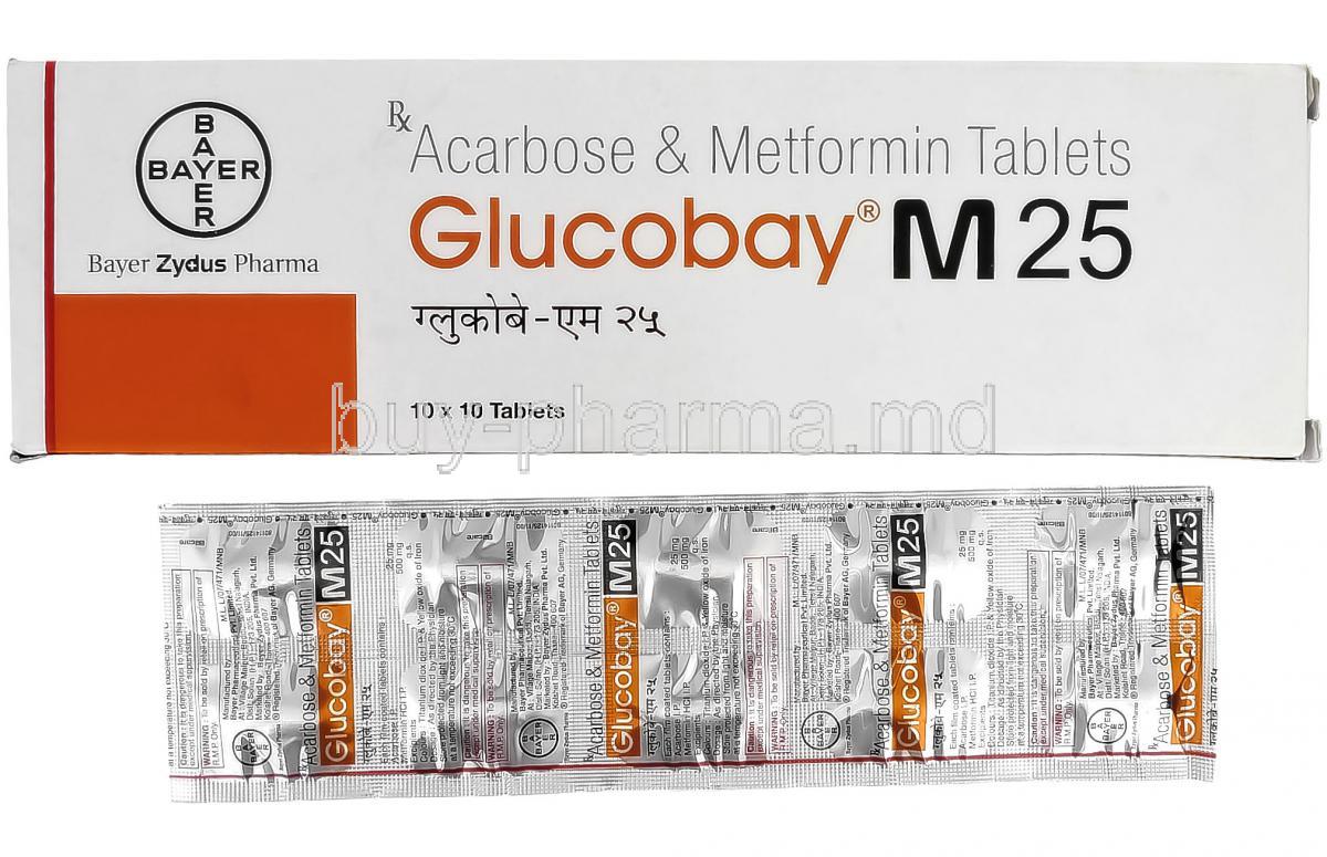 Glucobay M, Acarbose Metformin 25mg 500mg