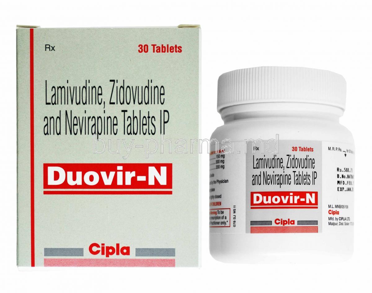 Duovir-N, Lamivudine, Zidovudine and Nevirapine box and container