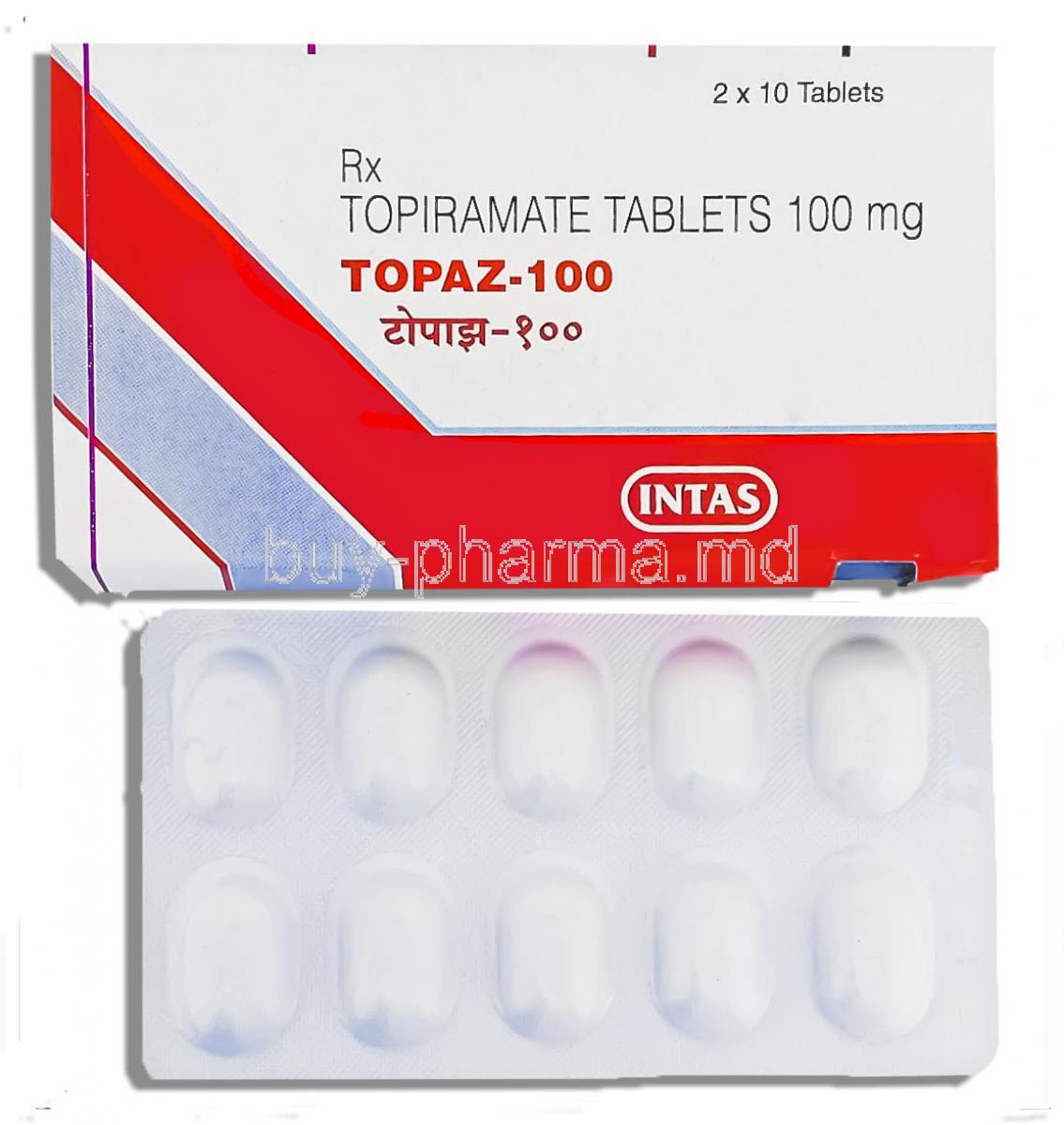 Topaz , Generic Topamax,  Topiramate 100 Mg Tablet (Intas)